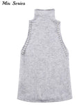 Yipinpay Diamond Turtleneck Vest Women's Grey Sleeveless Pullover Sweater Vest 2024 Spring Fashion Ladies Crop Tops Streetwear