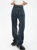 yipinpay Blue Womens Jeans High Waist Vintage Straight Baggy Denim Pants Streetwear American Style Fashion Wide Leg Denim Trouser