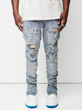 Yipinpay New Fashion Ripped Jeans For Men Trendy Slim Paint Craft Denim Pencil Pants Street Hipster Trousers male Clothing XS-XL