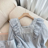 Yipinpay Ruffle Chiffon Shirt Women Loose Sweet Wide Leg Pants Short Shorts Sets Korean Blouse Spring New Tops 2 Piece Sets Ruched