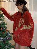 Yipinpay Vintage Christmas Sweater Women Korean Fashion Y2k Womens Knitwear Casual Outfits Thick Sweaters Elegant Tops 2023 Women