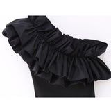 Yipinpay Ruffle Black Mini Dress Woman Asymmetric Bodycon Dress Women Sleeveless Summer Short Dresses Off Shoulder Party Dresses