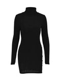 Yipinpay 2024 Y2k Sexy Black Mini Dress Women Alt Urtleneck Long Sleeves Sheath Dress Elegant Casual Solid Party Dresses Female