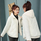 Yipinpay Version of Winter Loose Padded Jacket Women New Small Down Padded Jacket Women Fake Two-piece Hooded Cotton Coat
