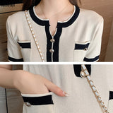 Yipinpay Button Knitted Mini Dress Short Sleeve Sweet Vestido De Mujer Summer 2023 French Elegant Party Black Casual Vrouw Jurk