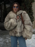 Yipinpay Thick Warm Fur Coat Women Elegant Turndown Collar Long Sleeve Short Coats Female Fashion Pockets Streetwear Outwear