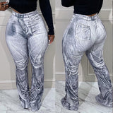 Yipinpay Women Fashion Clothes Do Old Elastic Waist Flare Pants Full Length Pencil Jeans