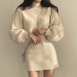 Yipinpay Piece Set Female Sweater Dress Autumn Winter High Waist Knitted Femme Short Party Dresses Elegant Slim Black Sexy Dress