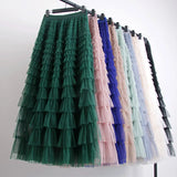 Yipinpay White Long Skirts For Womens Fashion 2023 Summer High Quality Green Dark Brown And Blue Mesh Tulle Cake Midi Skirt Female