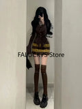 Yipinpay Winter Vintage 2 Piece Set Office Lady Casual Outwaer Mini Skirt + Women Evening Party Slim Sexy Y2k Blouse Korean Fashion