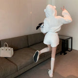 Yipinpay Autumn Winter Women's Plush Sweater Slim Retro Fashion Thickened Short High Waisted Bear Hooded Top and Short Pants