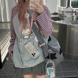Yipinpay Pink Stripe Panda Print Raglan Sleeve Round Neck Women Tops Autumn/Winter Pullover Women Sweatshirt Loose Cute Girl Top