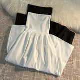 Yipinpay Women Black One-shoulder Strapless Dress   2024 New French Style Elegant Ball Gown All-match Mid-long vestidos