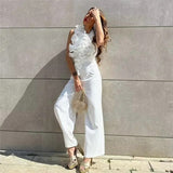 Yipinpay Ruffle Black Jumpsuit Women Elegant Long Jumpsuits Woman 2023 Sleeveless Party Summer Woman Jumpsuit New Women's Overalls