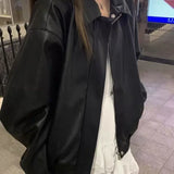 Yipinpay Korean Fashion Autumn New Jacket Women PU Tops Retro Black Leather Coat Clothes for Women Jacket Top Female Clothing