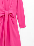 Yipinpay 2023 Pink Dress Women Bow Long Dresses For Women Elegant Casual Women's Dresses Autumn Winter 2023 Long Sleeve Midi Dress