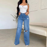 Yipinpay Fall New Women's High Waist Ripped Jeans Fashion Loose Denim Wide Leg Pants Casual Female Trousers S-2XL Drop Shipping