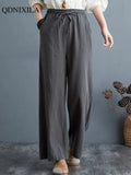 Yipinpay Spring Summer Literary Vintage Cotton Linen Women's Pants Loose Oversized Wide Leg Pants High Waist Linen Pants Trousers