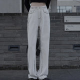 Yipinpay Waist Baggy Jeans for Women 2023 Fashion Straight Wide Leg Pants Black Side White Denim Trousers Y2k Streetwear Female