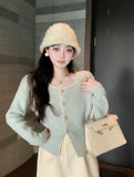Yipinpay Elegant Knitted Cardigan Women Square Collar Long Sleeve Single Breasted Autumn Winter Outwear Sweater Female Chic