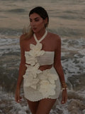 Yipinpay 3D Floral Knitted Halter Beach Dress Women's Sexy Hollow Out Sleeveless Backless Mini Dress 2024 New Holiday Lady Vestidos