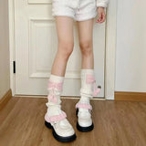 Yipinpay Women Furry Y2K Ribbed Knit Leg Warmers Lolita Knee High Socks Boot Cuffs Slouch Socks with Bow New Year 2023 Boot Cover