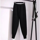 Yipinpay Women pants autumn and winter black casual knitted pants loose elastic spring and autumn nine points Harlan radish pencil pants