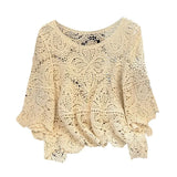 Yipinpay out knitted sweater for women's summer new Korean version loose short half sleeved crochet sun protection top shawl