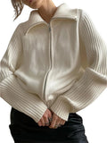 Yipinpay Autumn Winter Casual Zipper Y2K Fairy Cardigan Women Turtleneck Long Sleeve Oversized Knitted Basic Loose Sweate