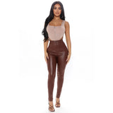 Yipinpay Autumn/Winter New Women's High Waist PU Leather Pants Fashion High Elastic Slim Pencil Pants Female Casual Trousers XS-2XL