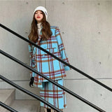 Yipinpay Hot Girl Retro Elegant Suit Women's Winter Lapel Woolen Jacket Plaid Long Skirt Two-piece Set Fashion Female Clothes