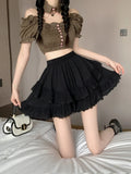 Yipinpay Mini Skirts Women Lace Patchwork Summer 2024 New Stretch High Waist Puffy Pettiskirt Solid Sweet Elegant Skirt Female