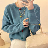 Yipinpay Sweet and Fresh Round Neck Colorful Button Knitwear Coat Academy Style Western Versatile Sweater Women's Cardigan