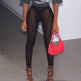 Yipinpay Women See-through Mesh Trousers Sexy High-Waisted Push Up Leggings Streetwear Punk Grunge Skinny Pencil Pants
