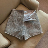 Yipinpay for Women Sexy High Waist Silver Sequins Short Mujer Y2k Straight Wide Leg Casual Cargo Pantalones Cortos De Mujer