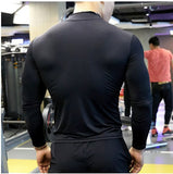 Yipinpay Men Sports Shirt Round Neck Long Sleeve Elastic Quick Drying Tops Fitness Running Casual Clothing Breathable Comfortable