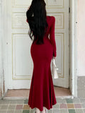 Yipinpay Elegant Black Mermaid Dress Women Casual Chic Long Sleeve Sexy Evening Party Dress French Vintage Pretty Long Dress 2023