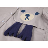 yipinpay Women's Clothing Shirt Versatile Loose Grey Long Sleeved Printed Bear Pattern Fashion Tops Casual Button Ladies Baggy Blouse