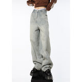 yipinpay Womens Jeans High Waist Vintage Straight Baggy Denim Pants Streetwear American Style Fashion Female Wide Leg Denim Trouser