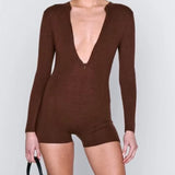 Yipinpay Y2K Clothing Front Zipper O Neck Knit Sexy Bodysuit Women Tight Short Jumpsuit Slim Fit Rompers Playsuits