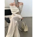 Yipinpay Slash Neck White Sweater Off The Shoulder Top Long Sleeve Sueter Mujer Jumper Pullover Temperament Knitted Sweaters Women's