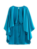 Yipinpay Blue Satin Dress Woman Short Elegant Party Dresses For Women 2023 Cape Sleeve Summer Dresses Mini Woman's Evening Dress