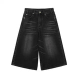 Yipinpay Black Low Waist Washed Denim Short Pants Women Retro Fashion Casual Loose Fit Y2K Streetwear Wide Leg Jeans 2024 Summer