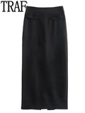Yipinpay Black Skirt Women High Waist Long Winter Skirt Woman Fashion Pockets Midi Skirts Womens 2023 Elegant Women's Skirts Sets