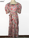 Yipinpay Sleeve Floral Maxi Dress Square Collar a Line Cotton Robe Summer 2023 Boho Plus Size Midi Elegant Korean Harajuku Sukienki