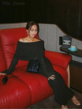 Yipinpay Sexy Off Shoulder Slim Dresses Women Long Flare Sleeve Hip Package Midi Dress 2024 Spring New Female Beach Robes