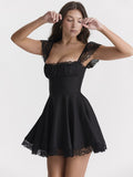 Yipinpay Elegant Party Dresses for Women Y2k Clothes Sexy Summer Daily Rave Outfits New Lovely Lace Patchwork Short Dresses