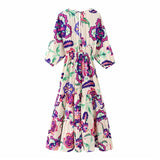 Yipinpay Printed Long Dress Women Cut Out Midi Dresses Woman Ruffle Beach Summer Dress Women 2023 Vintage Elegant Women's Dresses