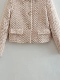 Yipinpay Plaid Cropped Blazer Woman Short Tweed Jacket Lady Long Sleeve Office Casual Blazer For Women 2023 Elegant Winter Coat