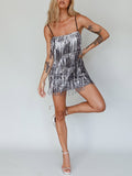 Yipinpay Fashion Womens Summer Casual Sling Dress Silver Sleeveless Backless Sequins Tassel Dress Club Street Style Hot Sale S-XL